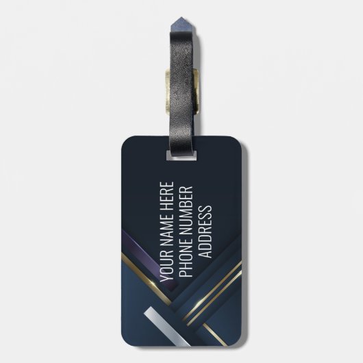 Metal 3-D look Calligraphy Gold Monogram Black Bagagelabel (Achterkant verticaal)