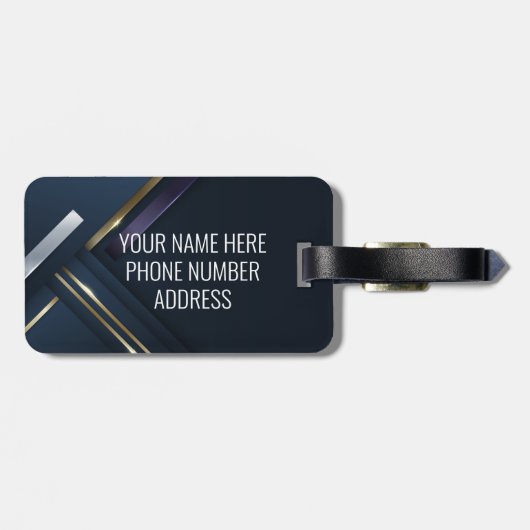 Metal 3-D look Calligraphy Gold Monogram Black Bagagelabel (Achterkant horizontaal)