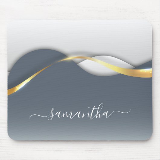 Metal 3-D look Calligraphy Gold Monogram Wave Muismat (Voorkant)