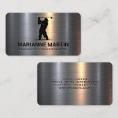 Metal Aluminum Silver | Golfer Swinging Visitekaartje (Voorkant / Achterkant)