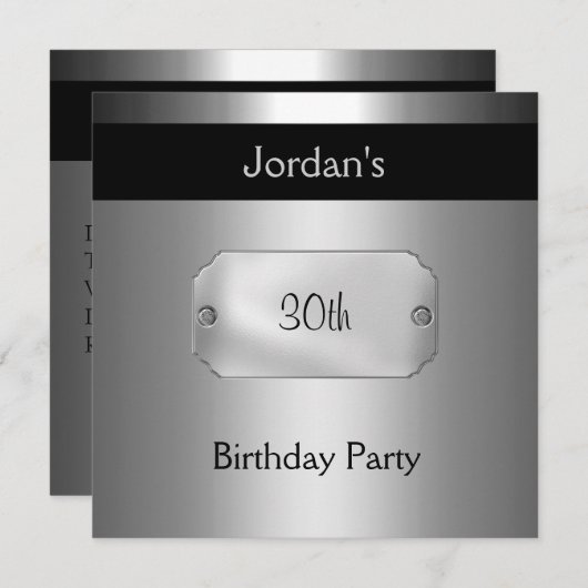 Metal Black Silver 30th Birthday Party 3 Kaart (Voorkant / Achterkant)