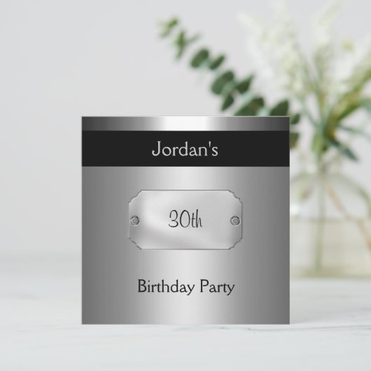 Metal Black Silver 30th Birthday Party 3 Kaart (Staand voorkant)
