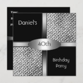 Metal Black White Silver 40th Birthday Party Manne Kaart (Voorkant / Achterkant)