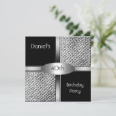 Metal Black White Silver 40th Birthday Party Manne Kaart (Staand voorkant)