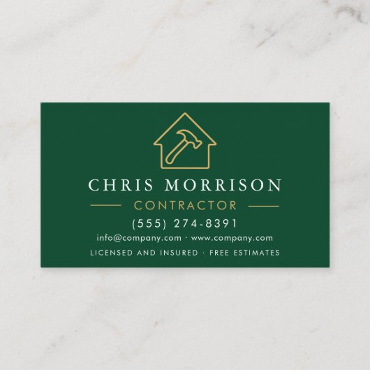 Metal Building Construction Green Gold QR Code Visitekaartje (Voorkant)