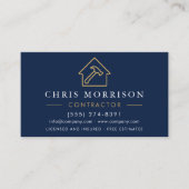 Metal Building Construction Navy Blue Gold QR Code Visitekaartje (Voorkant)