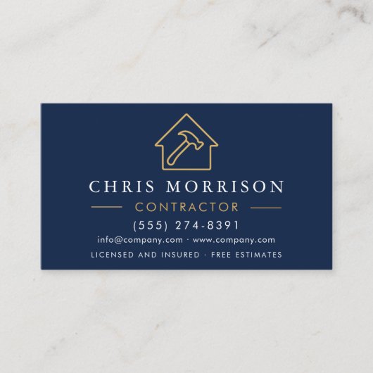 Metal Building Construction Navy Blue Gold QR Code Visitekaartje (Voorkant)