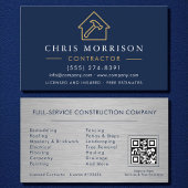 Metal Building Construction Navy Blue Gold QR Code Visitekaartje