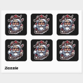 Metal Christmas Rocker Santa Guitar Head Vierkante Sticker (Vel)