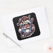 Metal Christmas Rocker Santa Guitar Head Vierkante Sticker (Envelop)