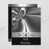 Metal Chrome Black White Style Silver 30th Kaart (Voorkant / Achterkant)