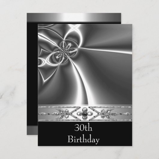 Metal Chrome Black White Style Silver 30th Kaart (Voorkant / Achterkant)