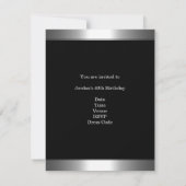 Metal Chrome Black White Style Silver 40th Floral Kaart (Achterkant)