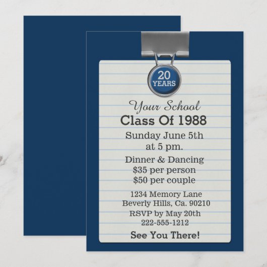 Metal Clip notebook Blauwe klas reünie Kaart (Voorkant / Achterkant)
