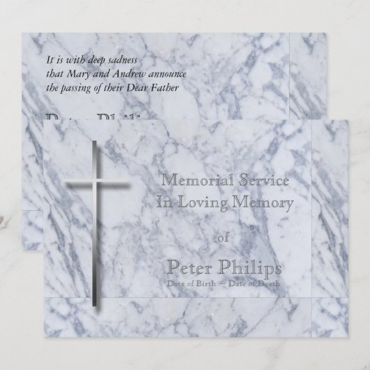 Metal Cross Marble 1 Uitvaart Aankondiging (Voorkant / Achterkant)