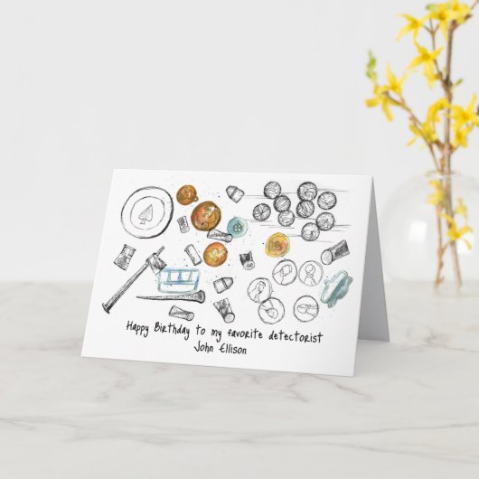 Metal Detecting Happy Birthday Relics Aangepaste n Kaart (Gele Bloem)