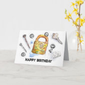 Metal Detecting Happy Birthday Relics Lock Key Kaart (Gele Bloem)