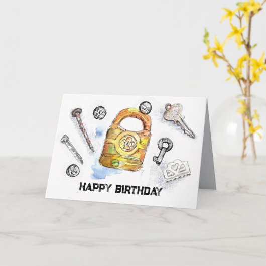 Metal Detecting Happy Birthday Relics Lock Key Kaart (Gele Bloem)