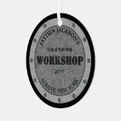 Metal Effect Shop Workshop Shed Man Cave Metalen Ornament (Voorkant links)