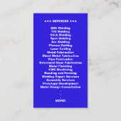 Metal Fabrication & Welding Contractor Services |  Contactkaartje (Achterkant)