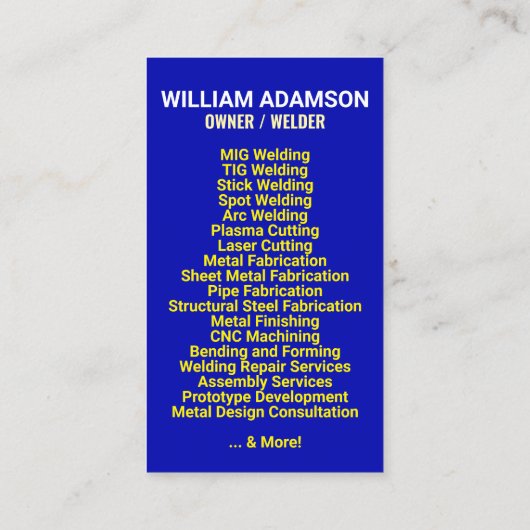 Metal Fabrication & Welding Services | Contractor Contactkaartje (Achterkant)