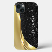 Metal Glitter look 3-D Gold Monogram Wave Case-Mate iPhone Case (Achterkant)