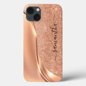 Metal Glitter look 3-D Roos Gold Wave Name Case-Mate iPhone Case (Achterkant)