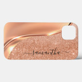 Metal Glitter look 3-D Roos Gold Wave Name Case-Mate iPhone Case (Achterkant (horizontaal))