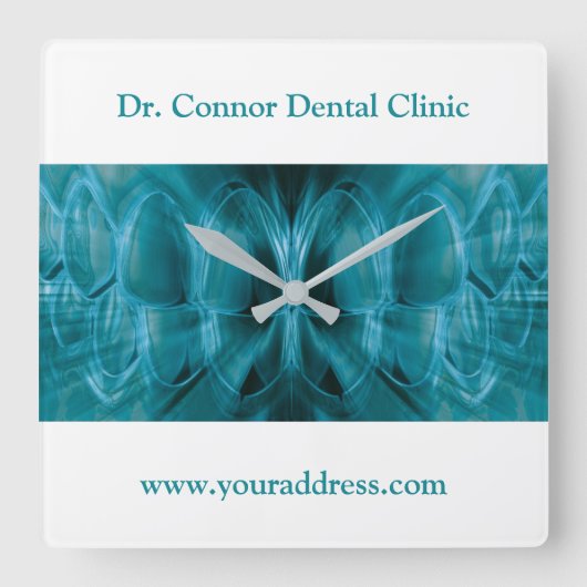 Metal Glow Blue Teeth Tandheelkundige kliniek Tand Vierkante Klok (Voorkant)