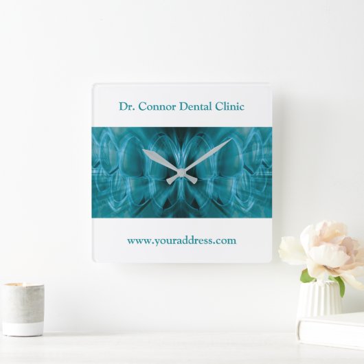 Metal Glow Blue Teeth Tandheelkundige kliniek Tand Vierkante Klok (Huis)