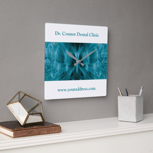 Metal Glow Blue Teeth Tandheelkundige kliniek Tand Vierkante Klok (Kantoor)