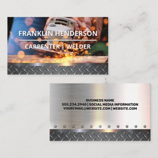 Metal Grinder | Staal bekleed Visitekaartje (Voorkant / Achterkant)