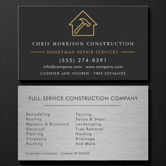 Metal Handyman Construction Black Gold  Visitekaartje