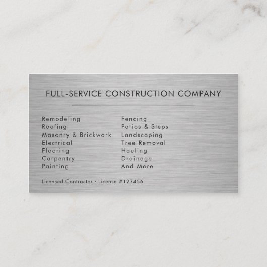 Metal Handyman Construction Black Gold  Visitekaartje (Achterkant)