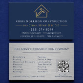 Metal Handyman Construction Navy Blue Gold QR Code Visitekaartje