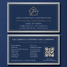 Metal Handyman Navy Blue Gold QR Code  Visitekaartje