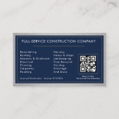 Metal Handyman Navy Blue Gold QR Code  Visitekaartje (Achterkant)
