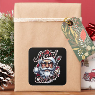 Metal Kerstman Rocker Santa Gitaar Hoofd Vierkante Sticker