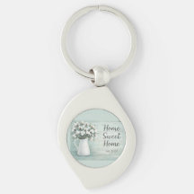 Metal Keychain Gorgeous Cotton Flowers Farmhouse 
