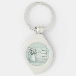 Metal Keychain Gorgeous Cotton Flowers Farmhouse 