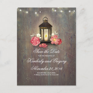Metal Lantern Rustic String Lights Save the Date Aankondigingskaart