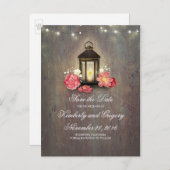 Metal Lantern Rustic String Lights Save the Date Aankondigingskaart (Voorkant / Achterkant)