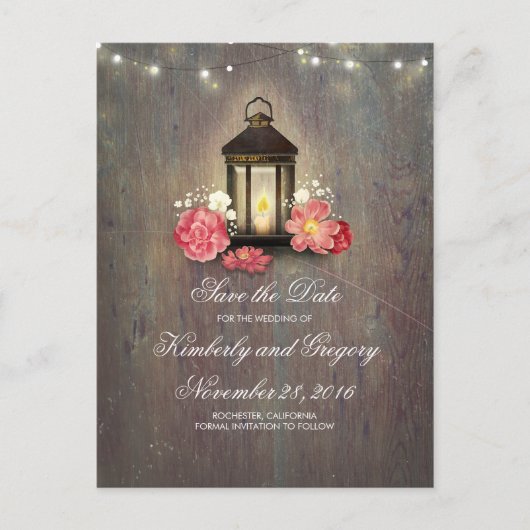 Metal Lantern Rustic String Lights Save the Date Aankondigingskaart (Voorkant)