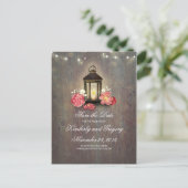Metal Lantern Rustic String Lights Save the Date Aankondigingskaart (Staand voorkant)