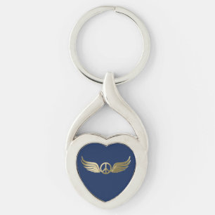Metal look-peace-symbool met vleugels sleutelhanger