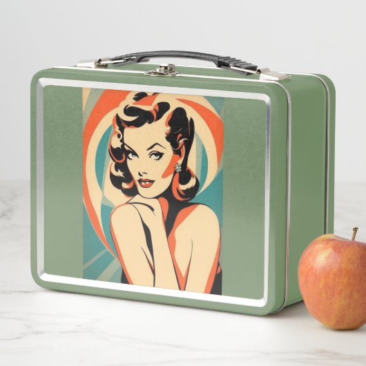 Metal Lunchbox Art Deco Style Pin Up Girl Poster (In situ)