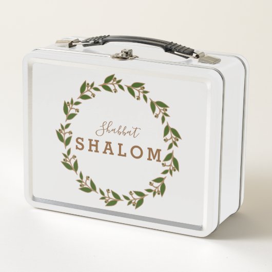 Metal Lunchbox Shabbat Shalom Green Brown Wreath (Voorkant)