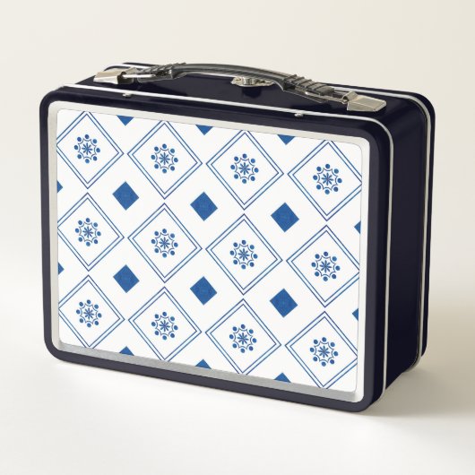 Metal lunchbox with a navy blue frame  (Achterkant)