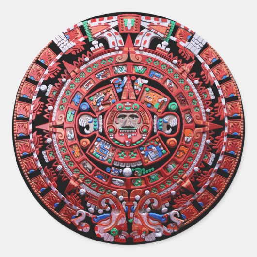 Metal Mayan Sunstone Calender Ronde Sticker (Voorkant)
