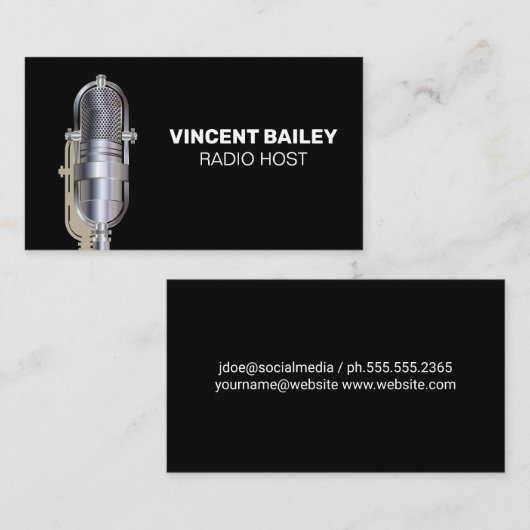 Metal Microfoon | Radio Presentator | Podcast  Visitekaartje (Voorkant / Achterkant)